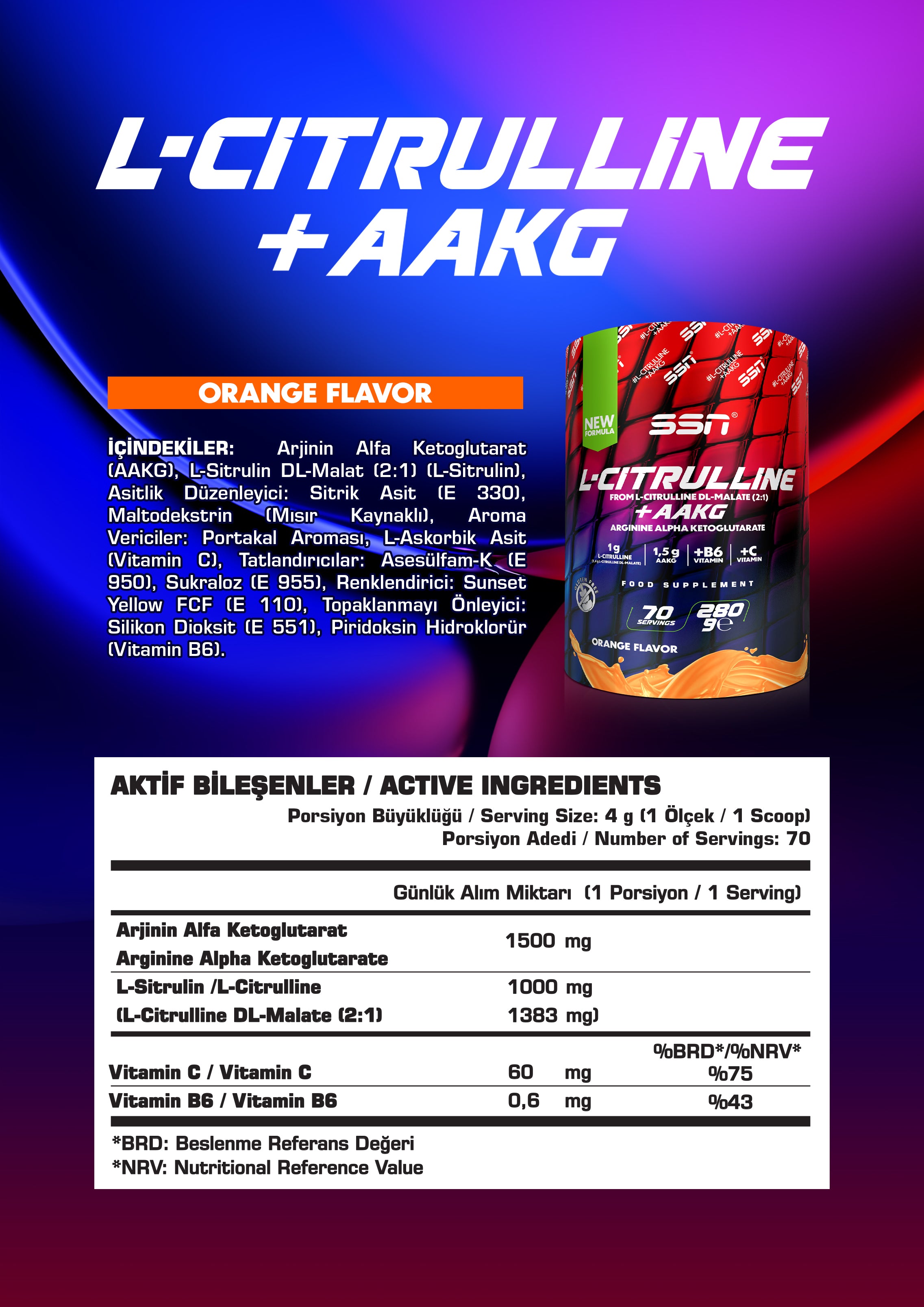 SSN Citrulline Malate+AAKG 280 gram Portakal Aromalı
