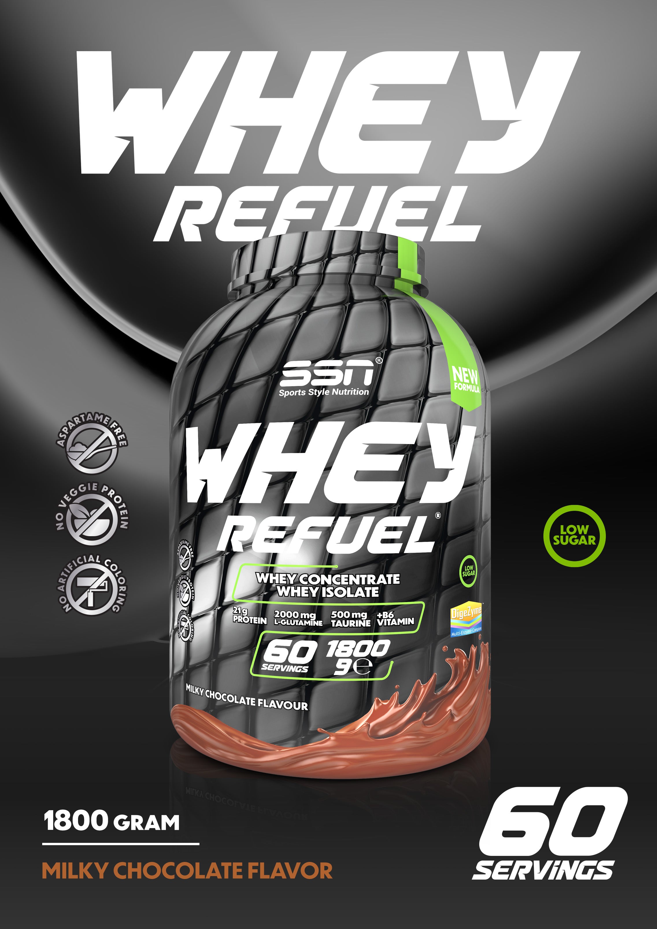 SSN Whey Refuel 1800g - Çikolata Aromalı Protein Tozu