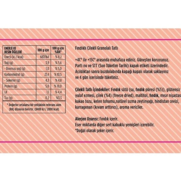 Vegan Milk B.Parfe Çilekli ve Fındıklı 275g - Glutensiz ve Diyet