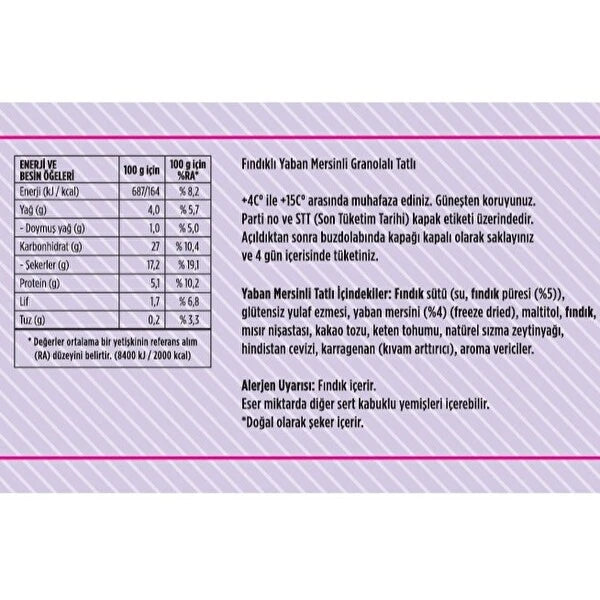 Vegan Milk B.Parfe Yaban Mersinli Fındıklı Parfe Tatlı 275 gram