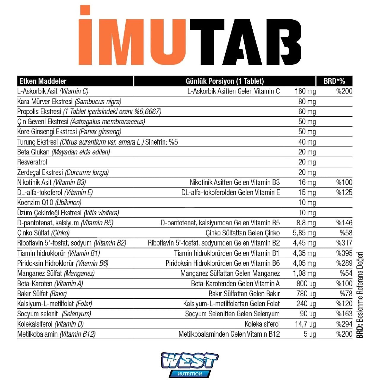 West İmutab Kara Mürver (Sambucus) & Propolis Ekstreli MULTİVİTAMİN MİNERAL 60 Tablet