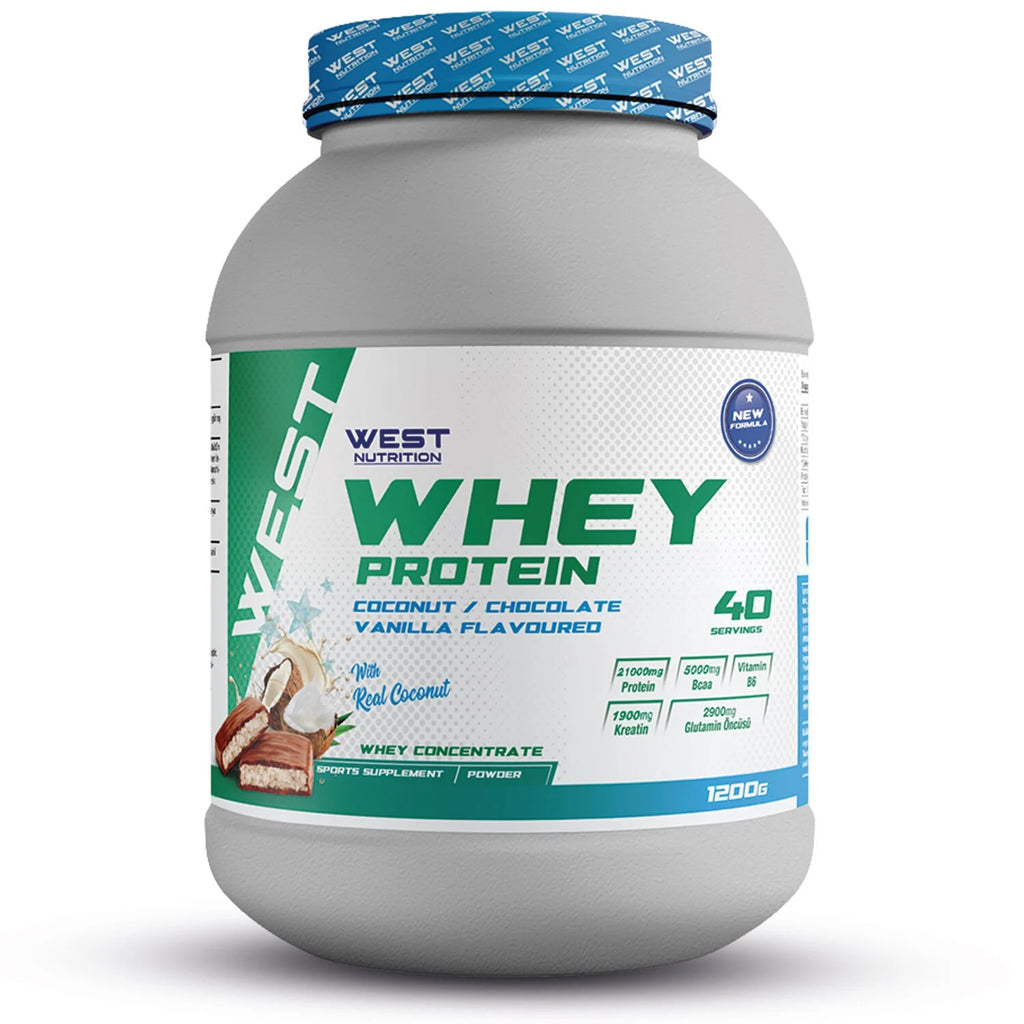 West Whey Protein Tozu 1200g - Hindistan Cevizi, Vanilya ve Çikolata Aromalı